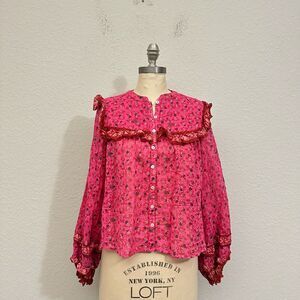 FREE PEOPLE Jenna Floral Printed Blouse Long SLeeve in Raspberry